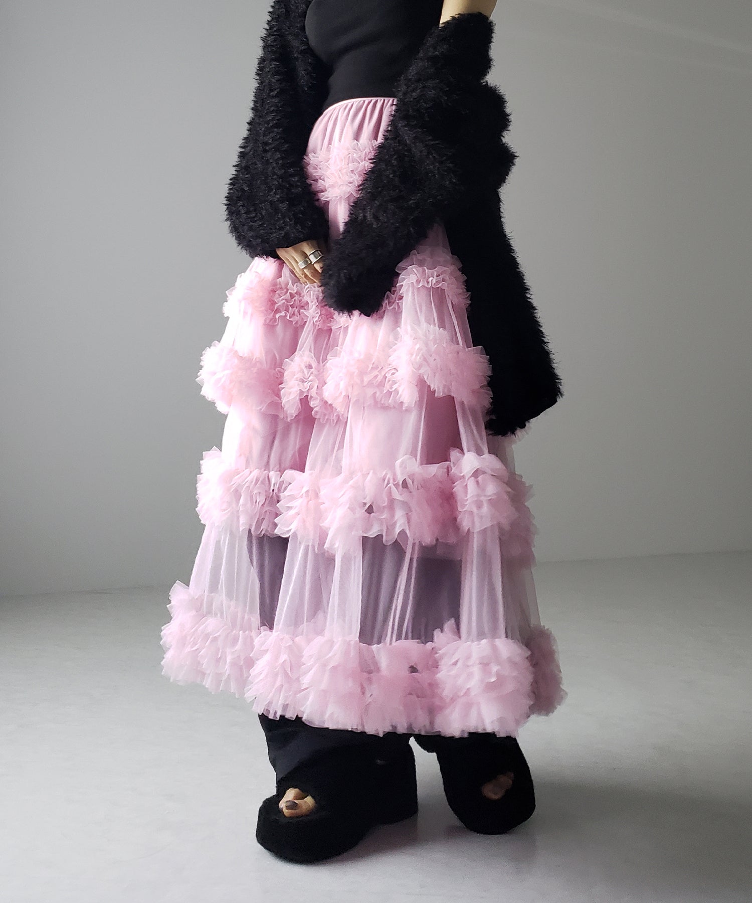 シアーフリルレイヤードボリュームチュールスカート