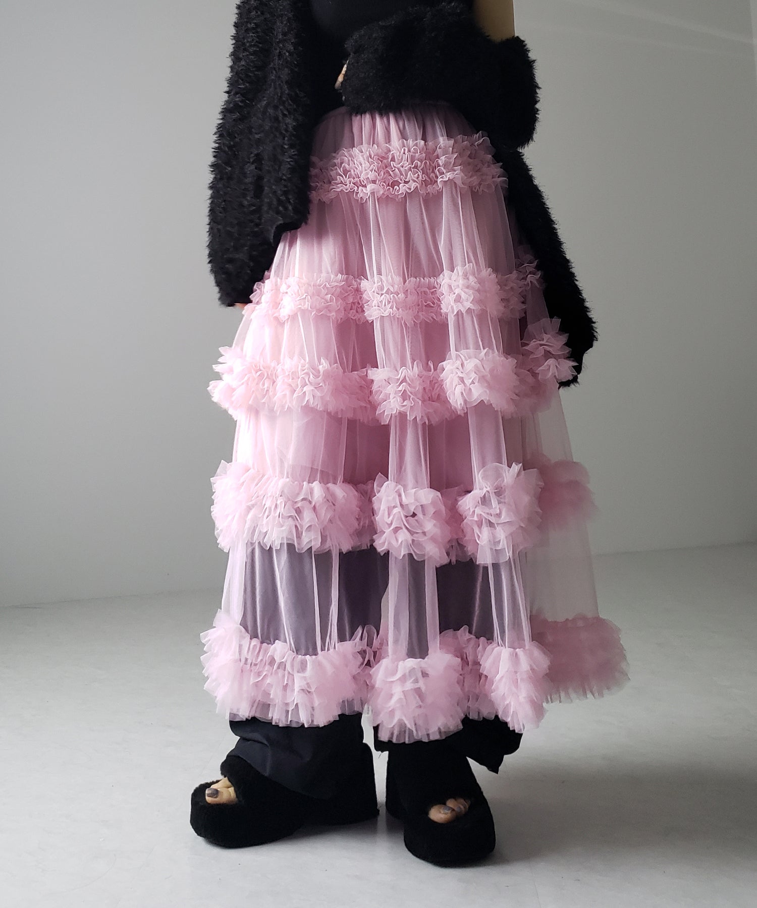 シアーフリルレイヤードボリュームチュールスカート
