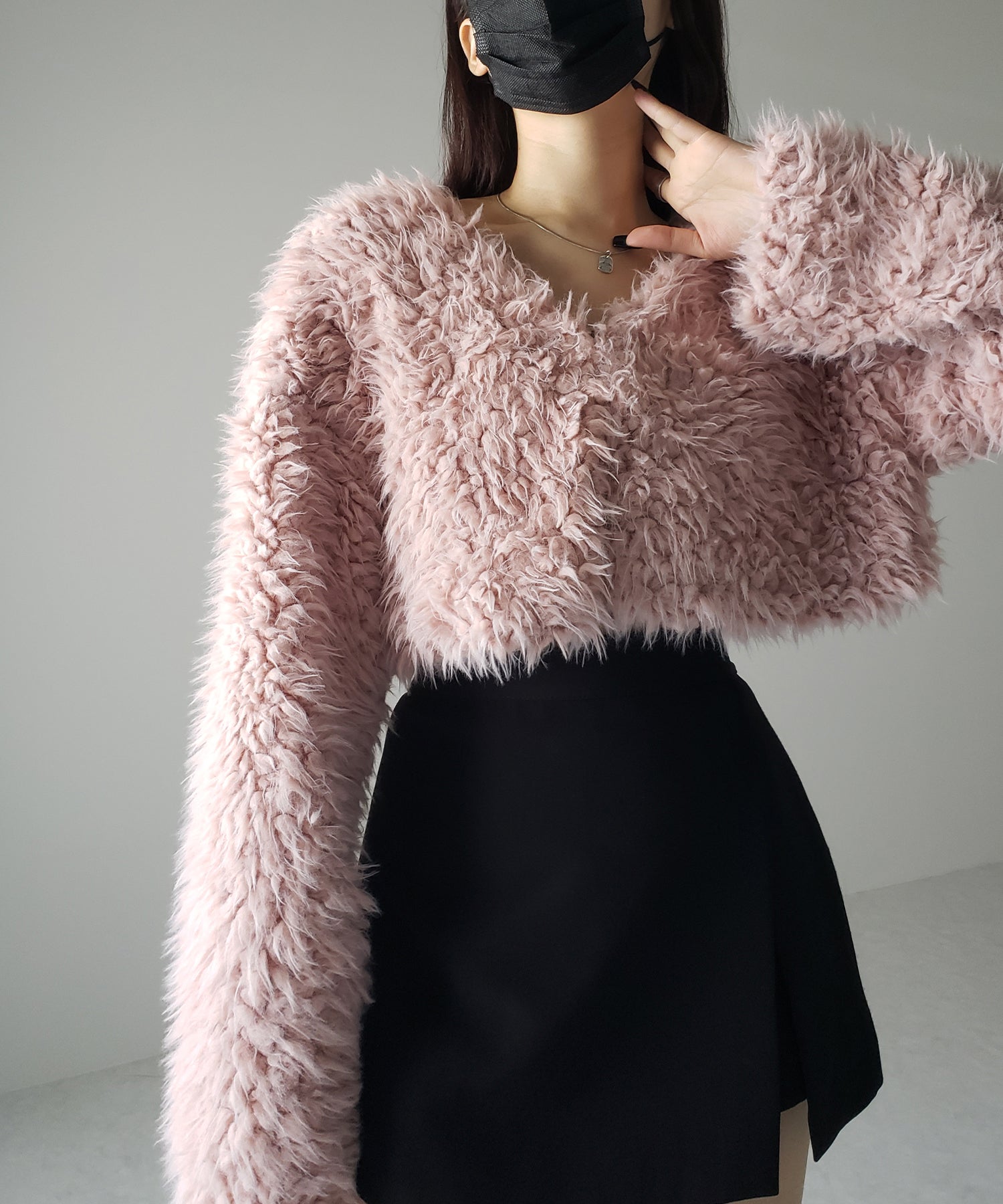 【 3COLOR 】ロングシャギーボアショートボリュームカーディガン