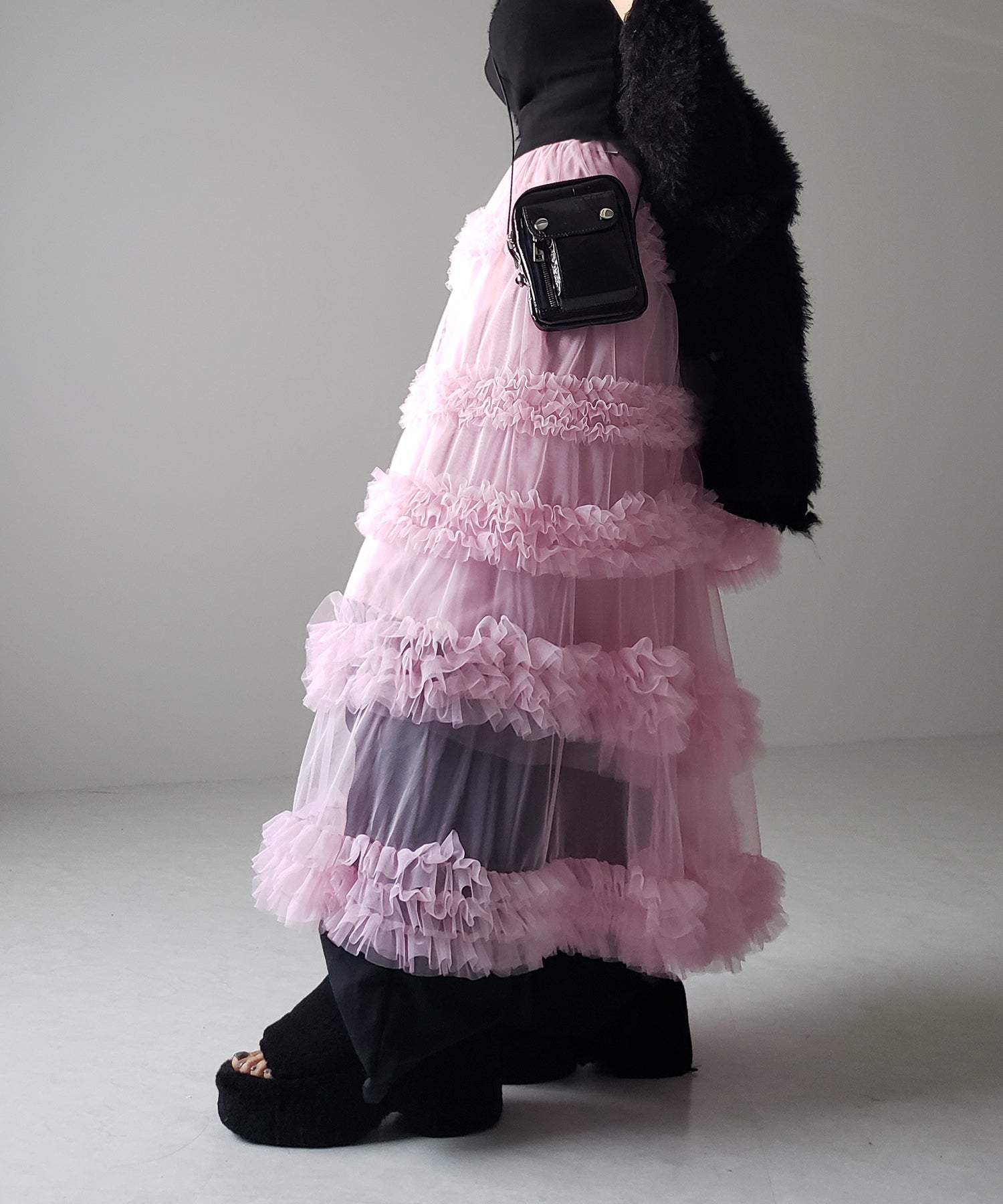 シアーフリルレイヤードボリュームチュールスカート