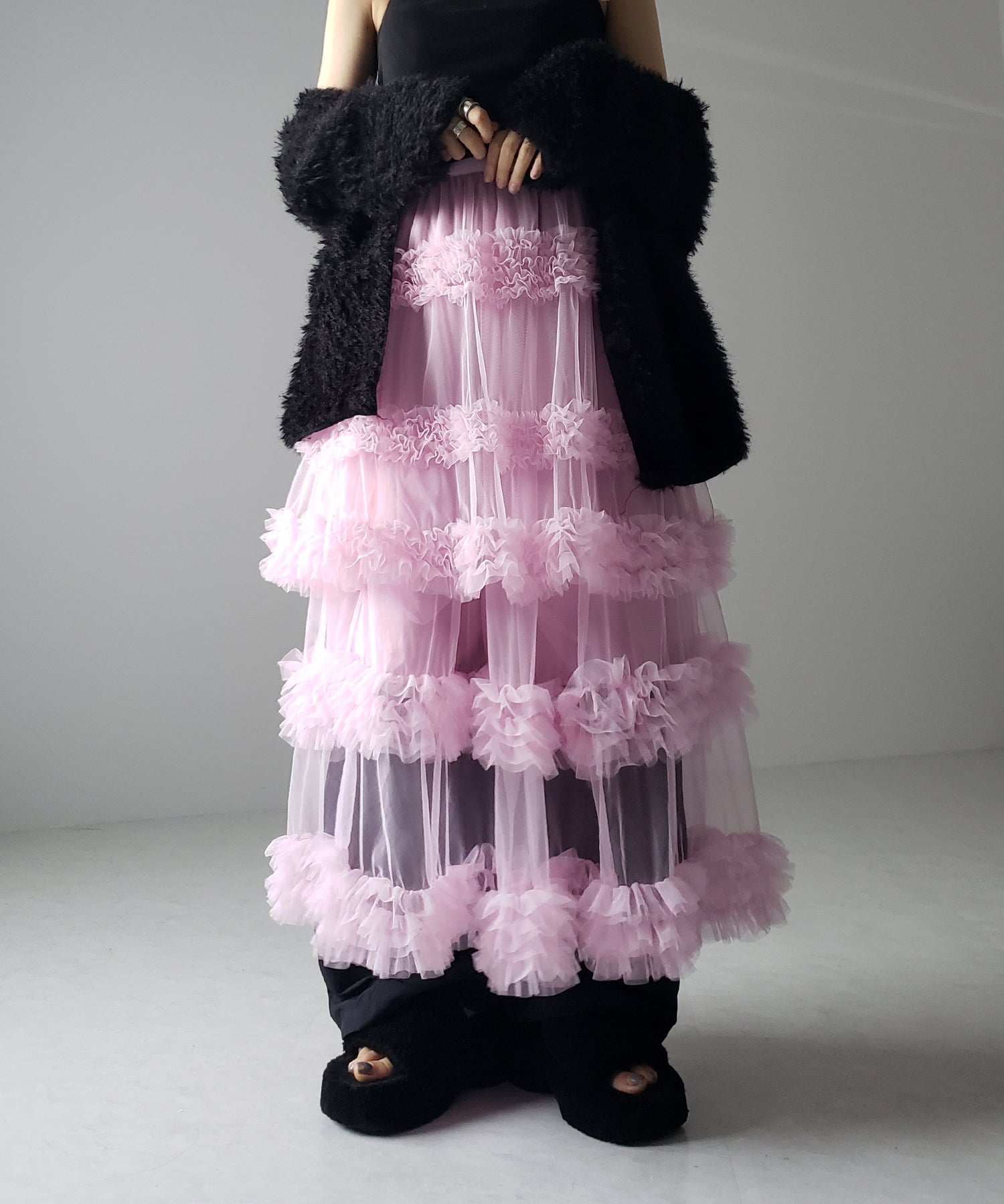 シアーフリルレイヤードボリュームチュールスカート