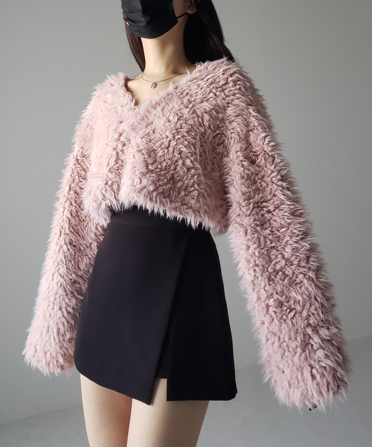 【 3COLOR 】ロングシャギーボアショートボリュームカーディガン