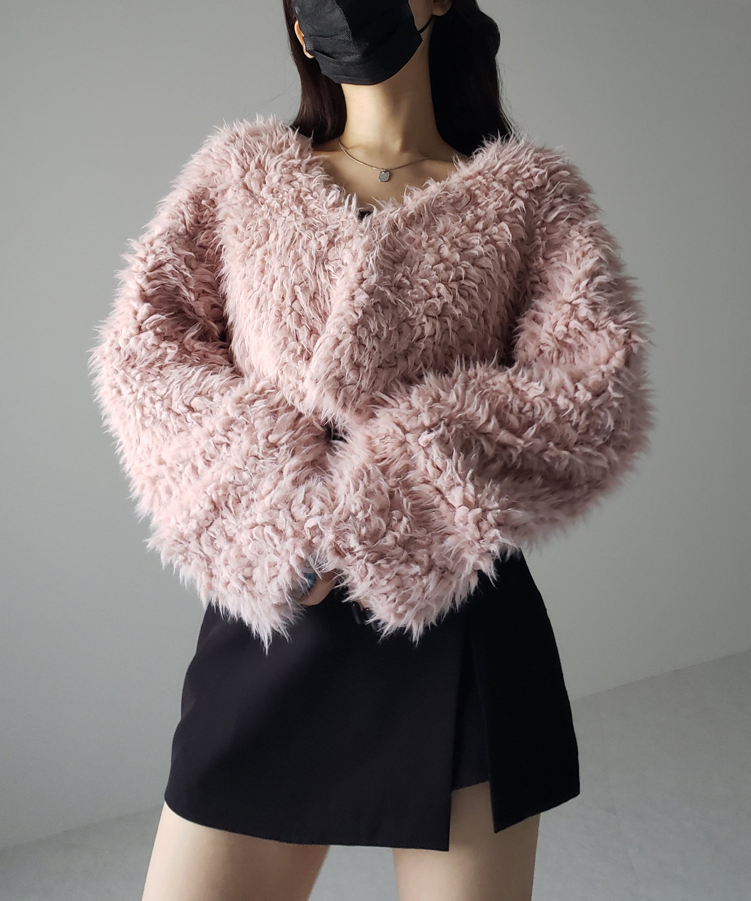 【 3COLOR 】ロングシャギーボアショートボリュームカーディガン