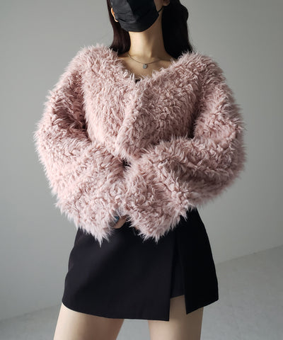 【 3COLOR 】ロングシャギーボアショートボリュームカーディガン