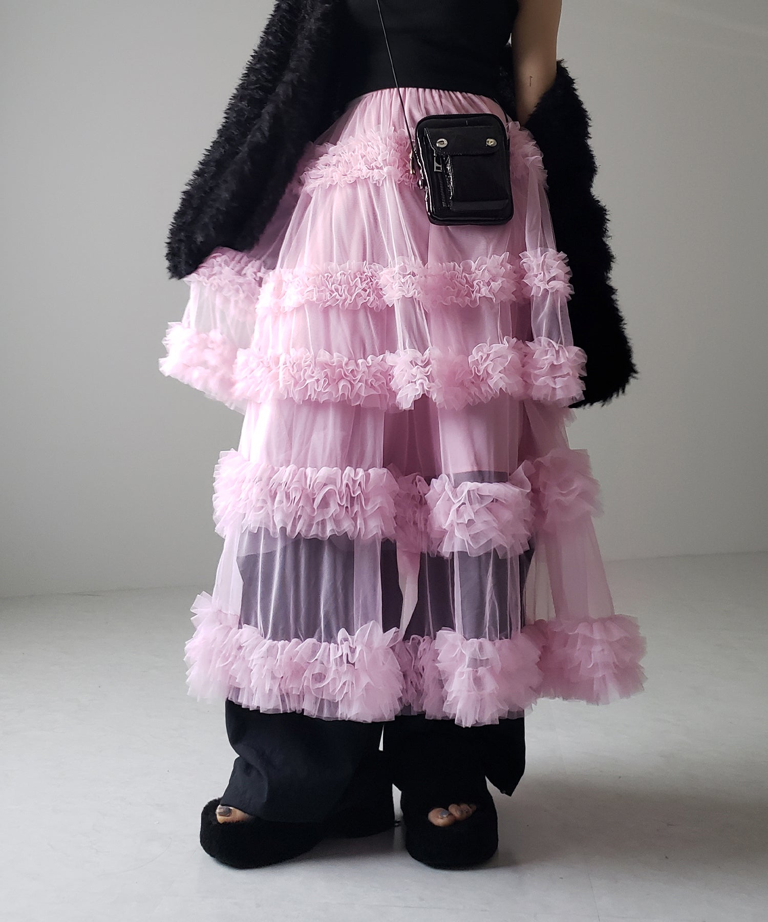 シアーフリルレイヤードボリュームチュールスカート