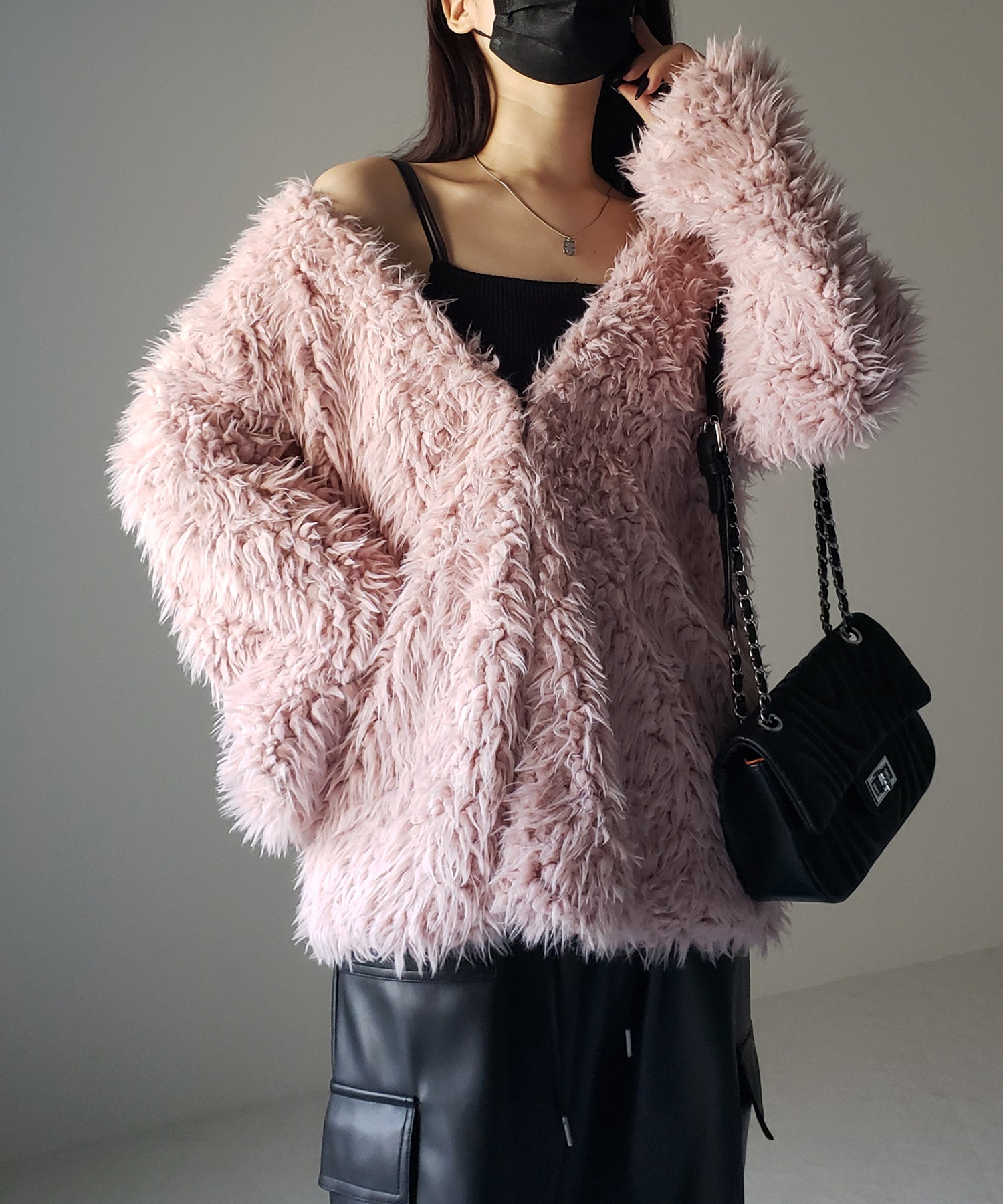 【 3COLOR 】ロングシャギーボアオーバーボリュームカーディガン