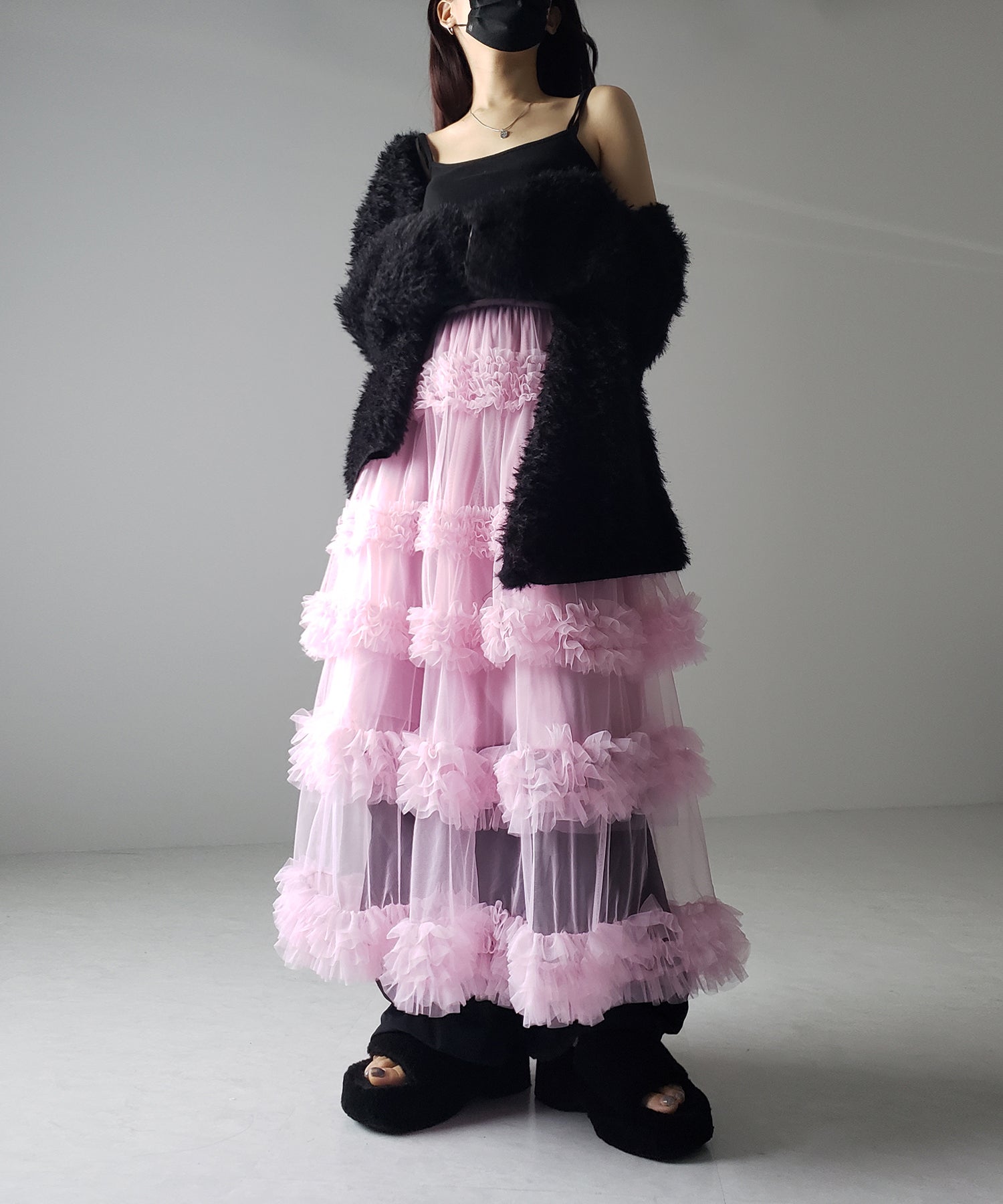 シアーフリルレイヤードボリュームチュールスカート
