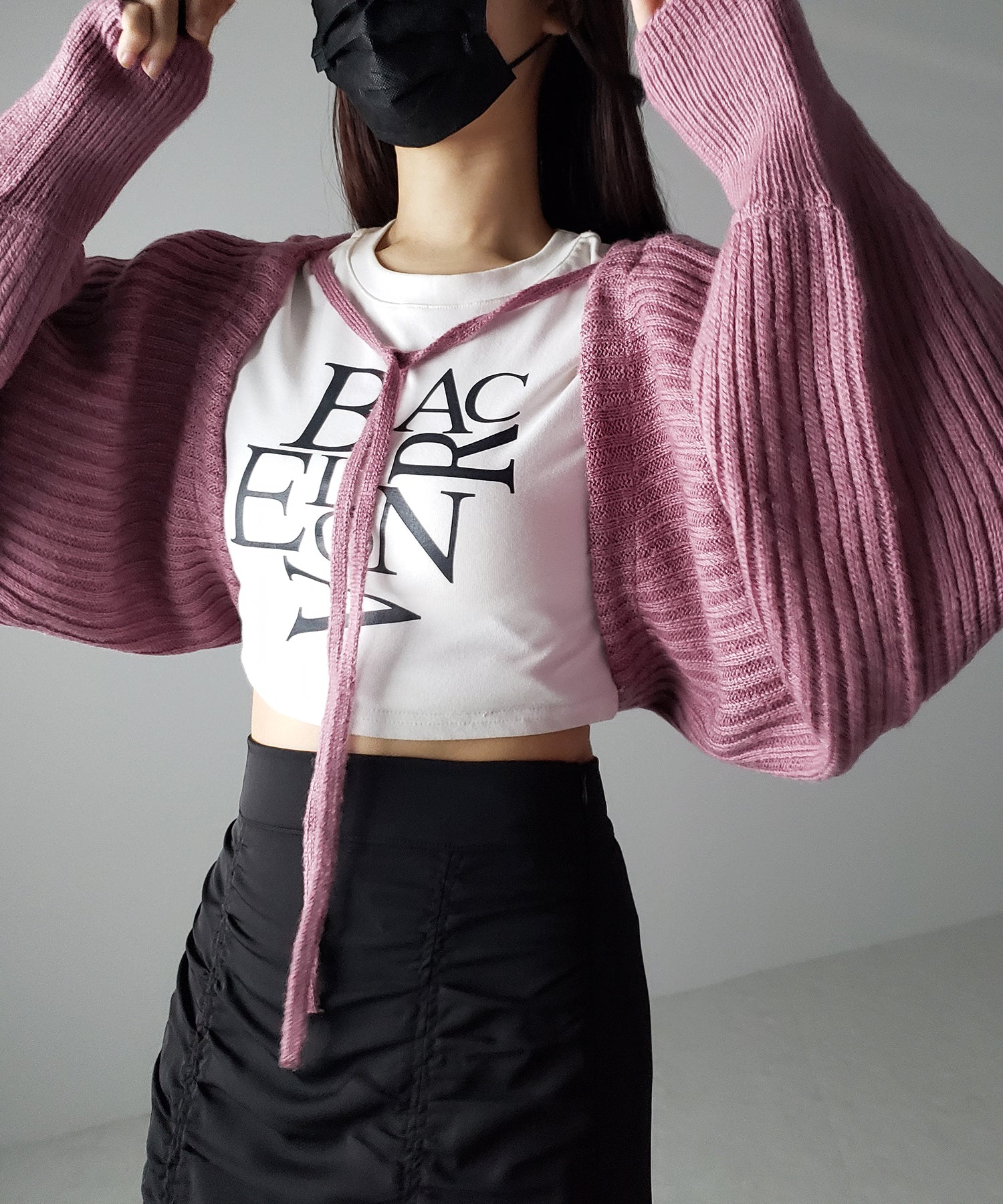 【 9color 】2WAYリボンモヘアライクショートリブニットカーデ