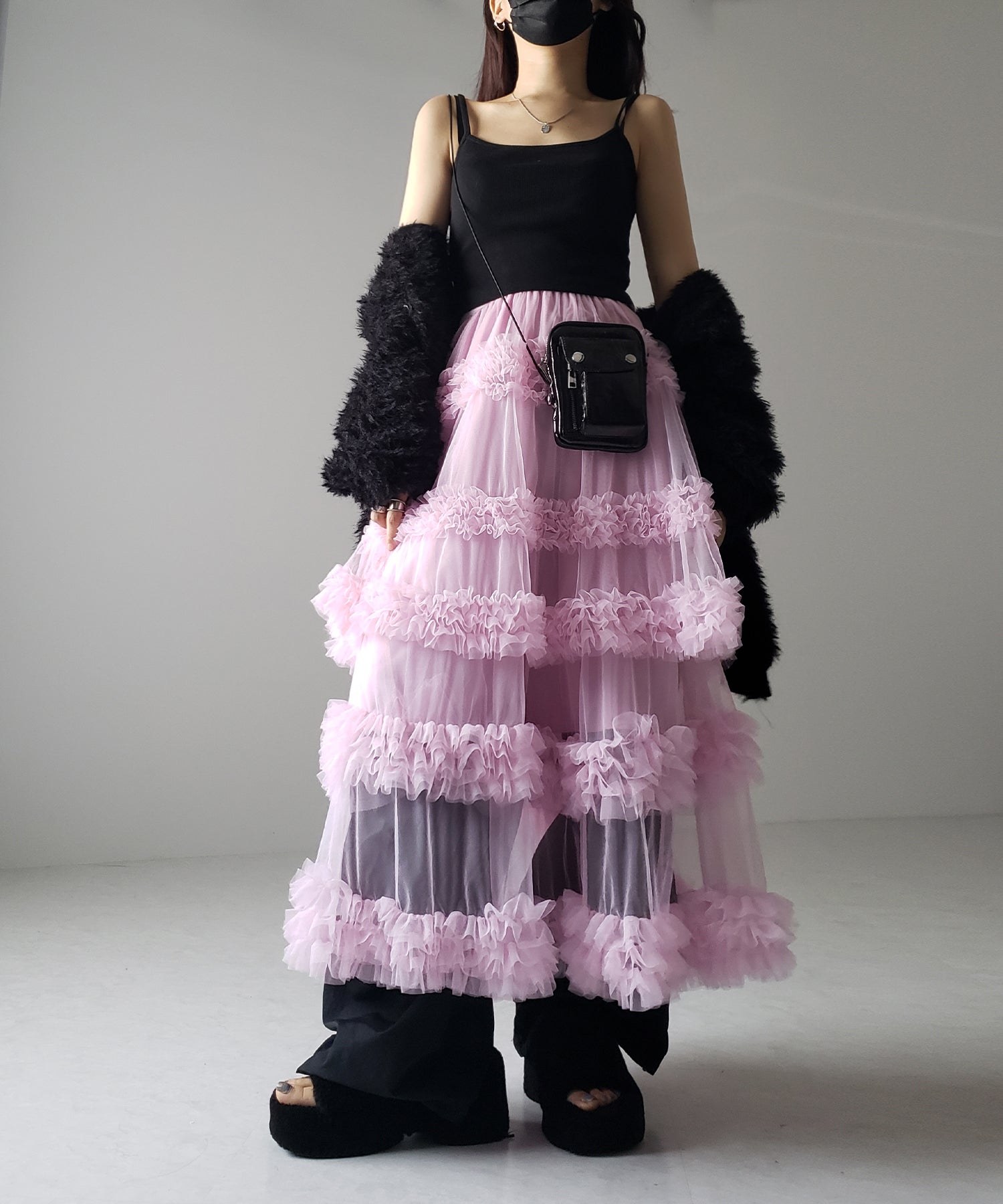 シアーフリルレイヤードボリュームチュールスカート
