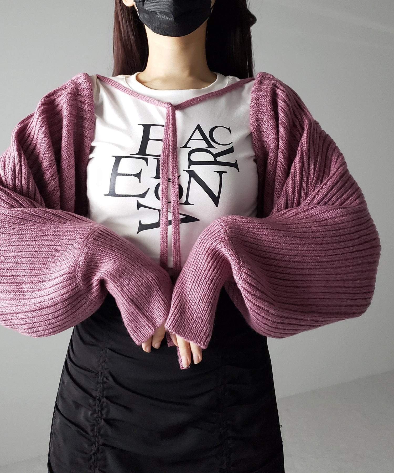 【 9color 】2WAYリボンモヘアライクショートリブニットカーデ