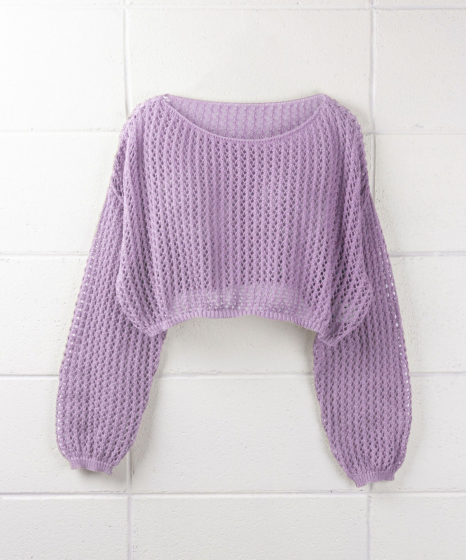 【 7color 】ショート丈メッシュクロシェ透かし編みニット