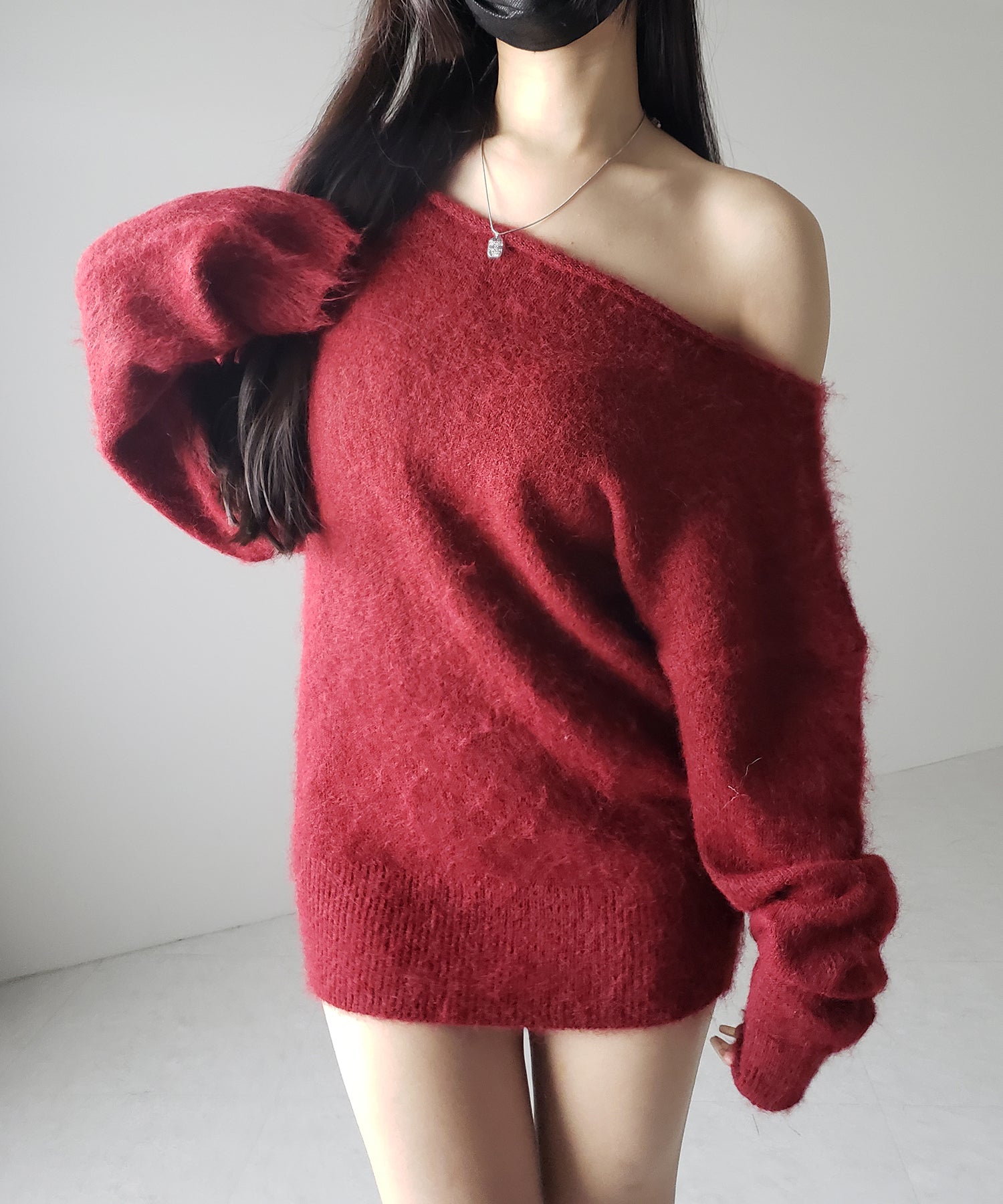 オフショルダーレディニットミニワンピース / off shoulder lady knit mini onepiece