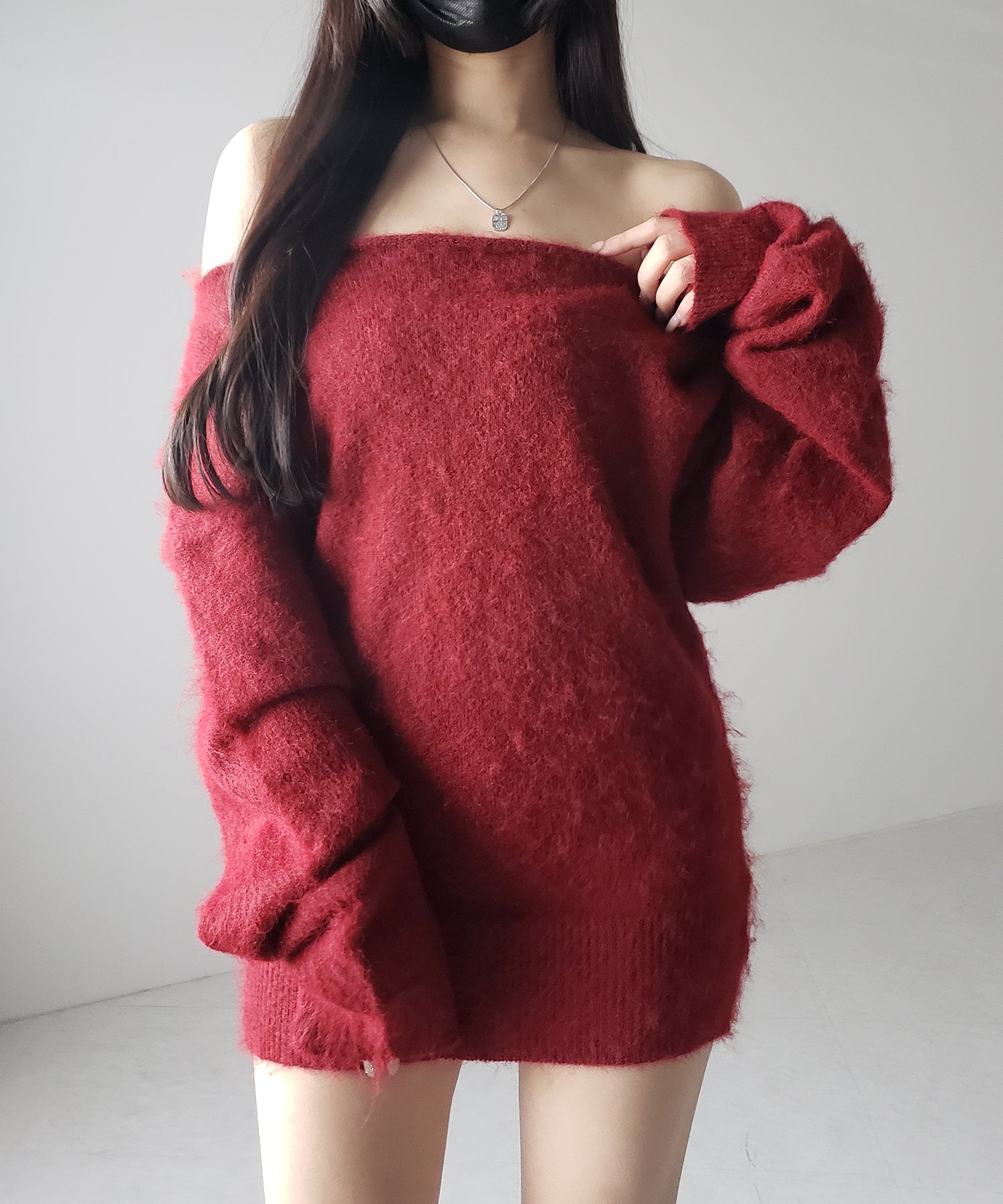 オフショルダーレディニットミニワンピース / off shoulder lady knit mini onepiece