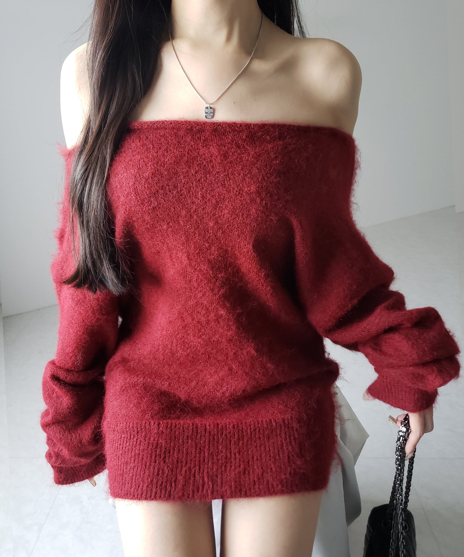 オフショルダーレディニットミニワンピース / off shoulder lady knit mini onepiece