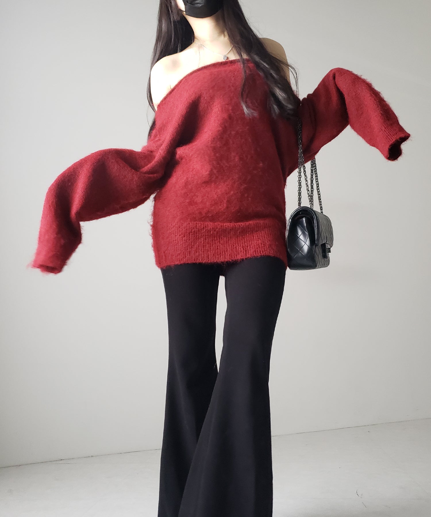 オフショルダーレディニットミニワンピース / off shoulder lady knit mini onepiece