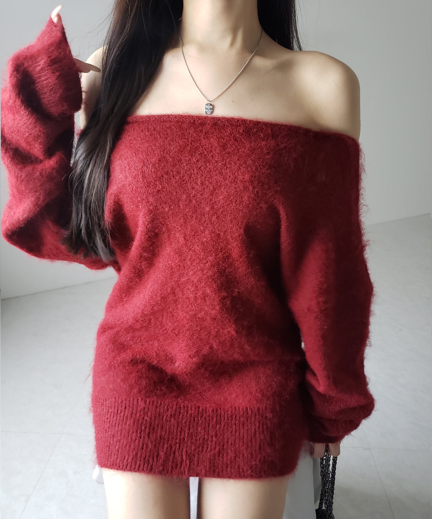 オフショルダーレディニットミニワンピース / off shoulder lady knit mini onepiece