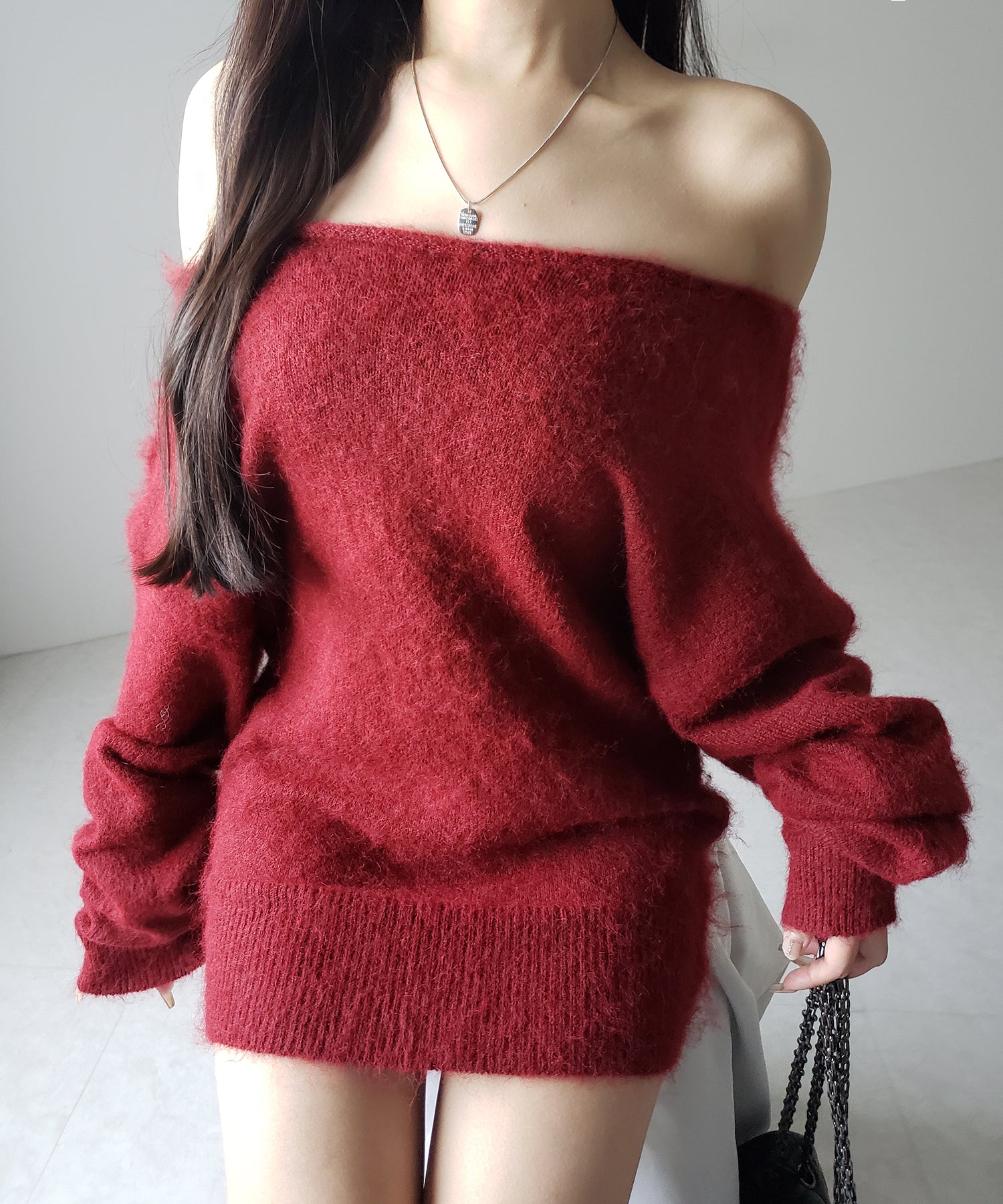 オフショルダーレディニットミニワンピース / off shoulder lady knit mini onepiece