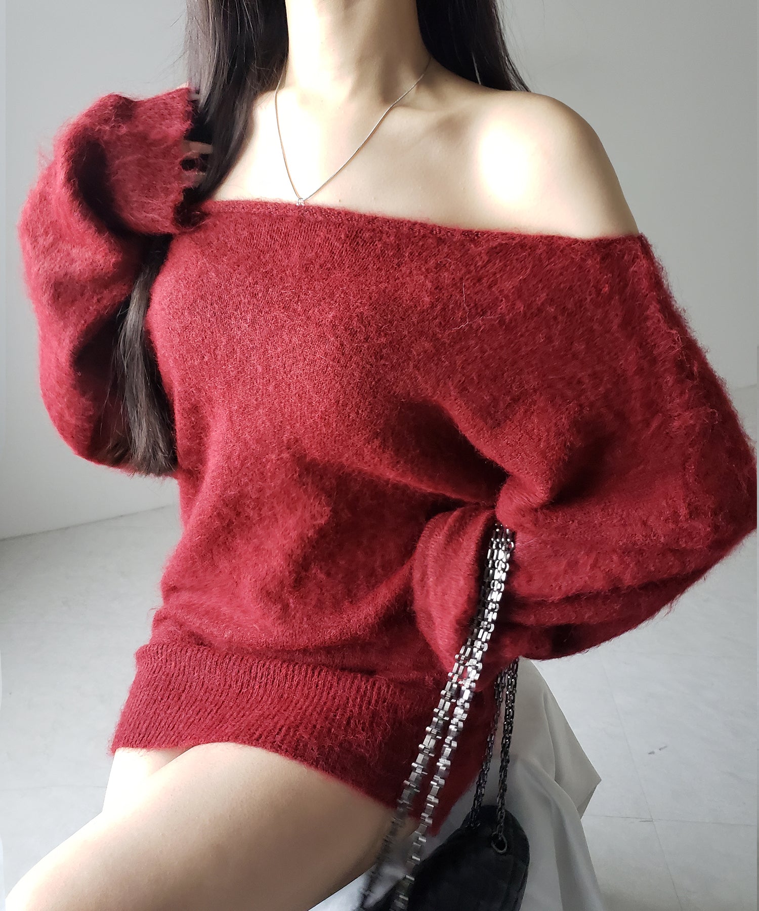 オフショルダーレディニットミニワンピース / off shoulder lady knit mini onepiece