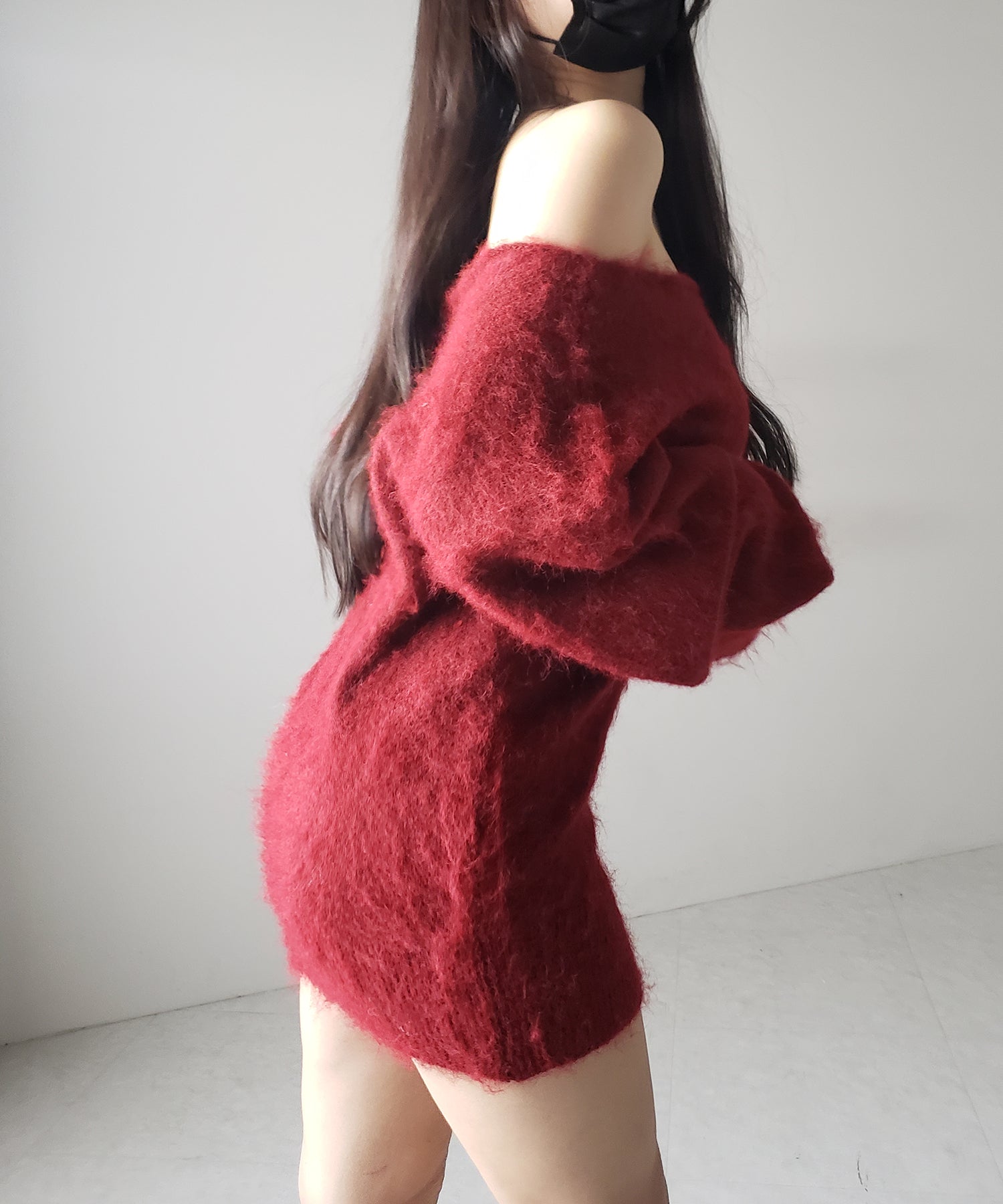 オフショルダーレディニットミニワンピース / off shoulder lady knit mini onepiece