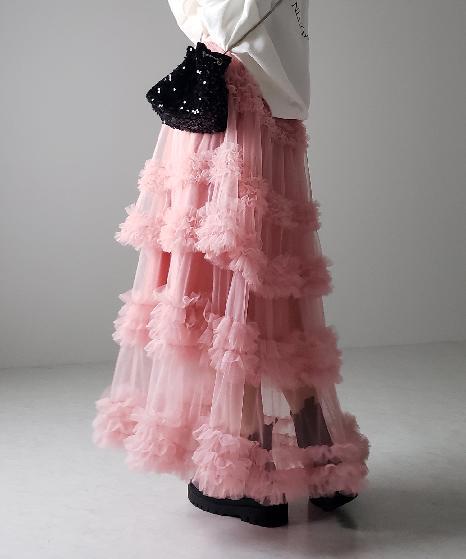 シアーフリルレイヤードボリュームチュールスカート