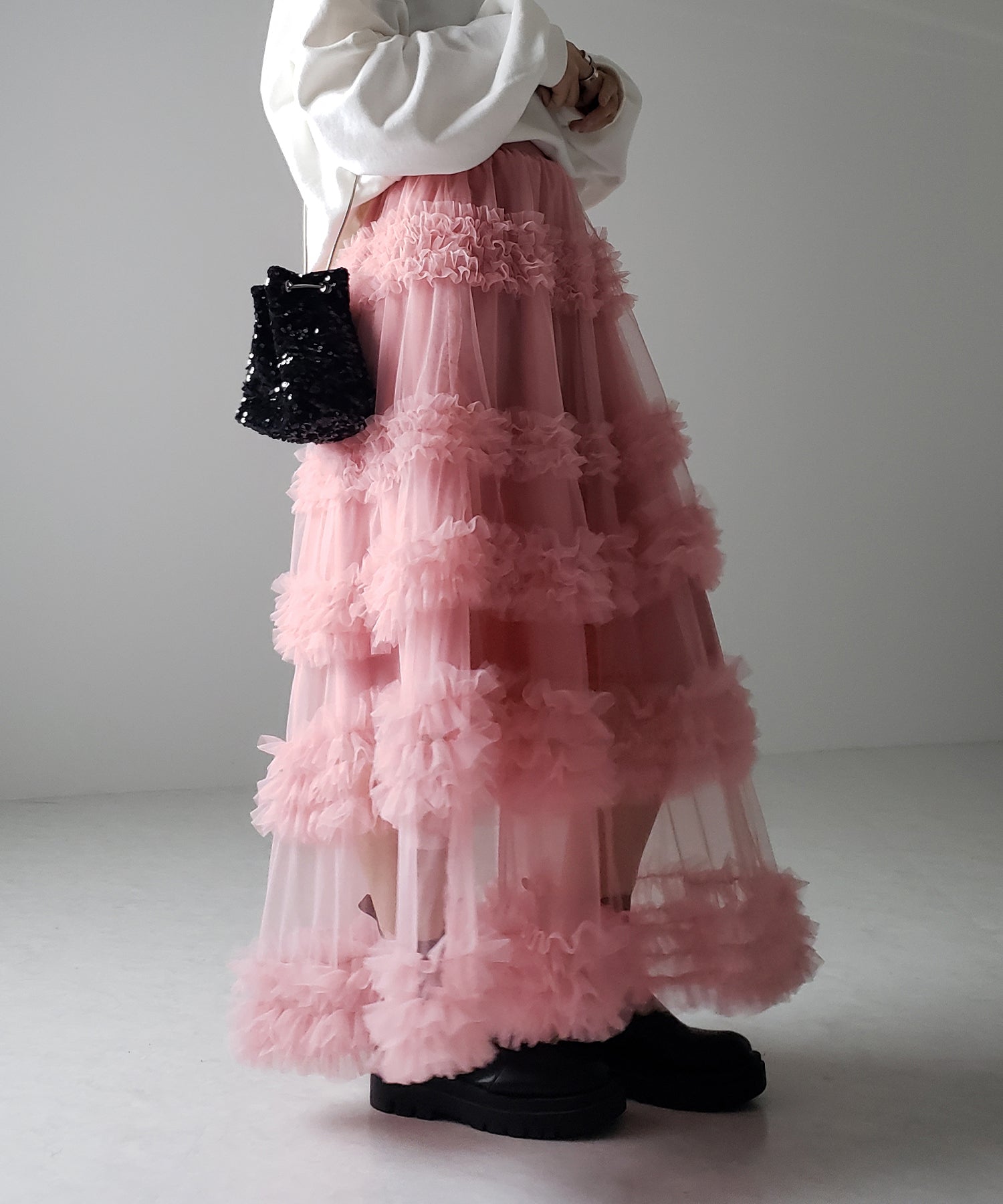 シアーフリルレイヤードボリュームチュールスカート