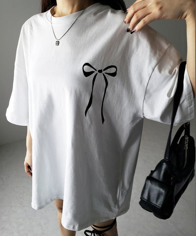 半袖リボンプリントバレエコアビッグTシャツ / short sleeve ribbon print ballet core big Tee