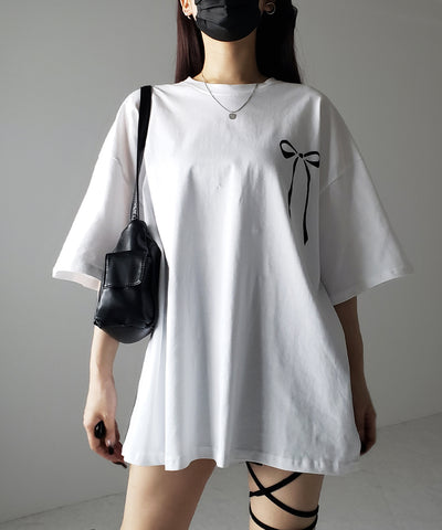 半袖リボンプリントバレエコアビッグTシャツ / short sleeve ribbon print ballet core big Tee