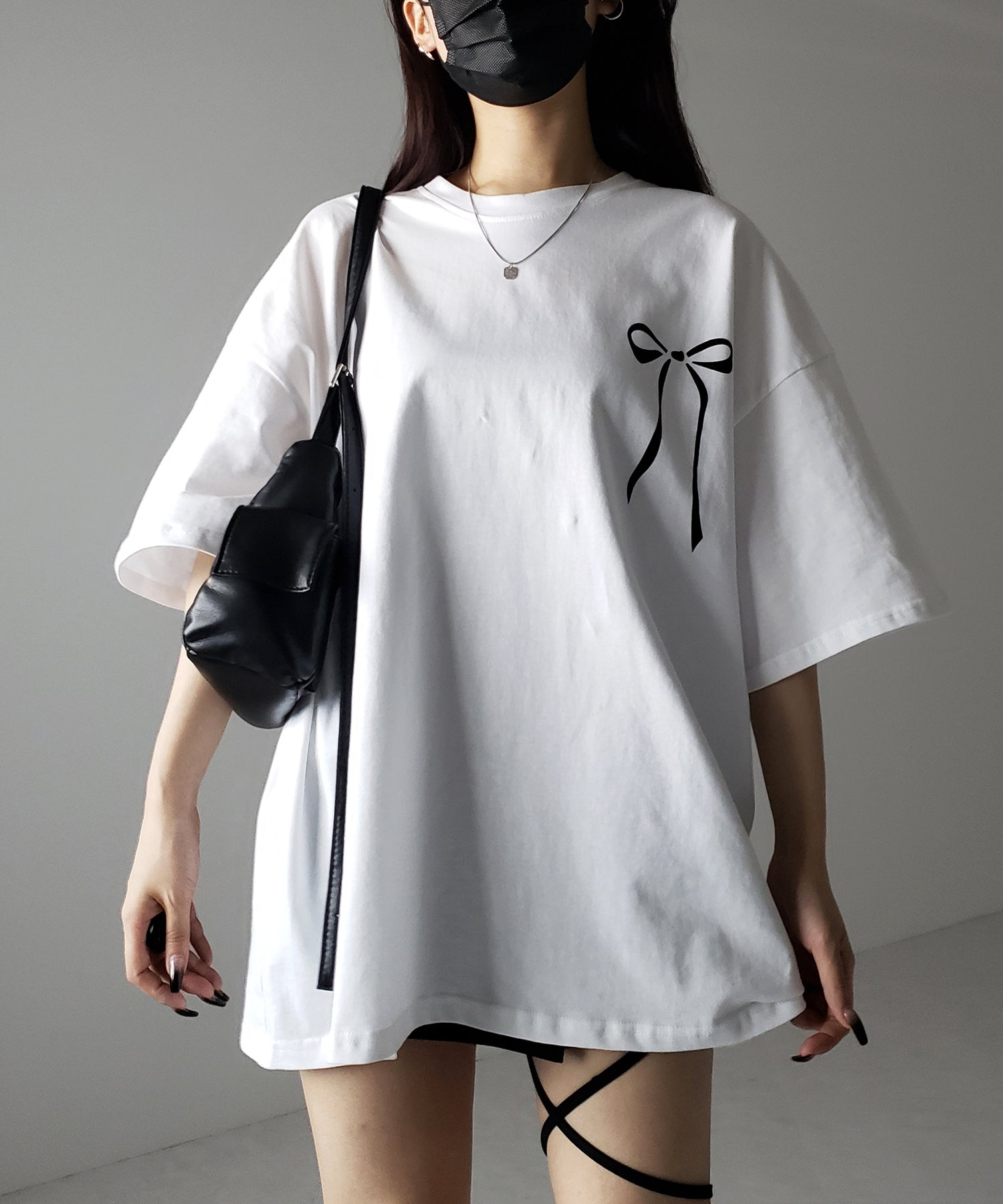 【 3color 】半袖リボンプリントバレエコアビッグTシャツ / short sleeve ribbon print ballet core big Tee