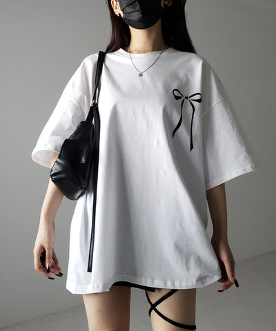 半袖リボンプリントバレエコアビッグTシャツ / short sleeve ribbon print ballet core big Tee