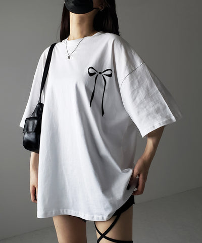半袖リボンプリントバレエコアビッグTシャツ / short sleeve ribbon print ballet core big Tee