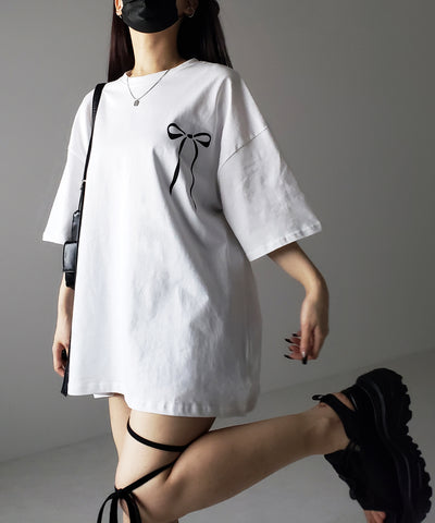 半袖リボンプリントバレエコアビッグTシャツ / short sleeve ribbon print ballet core big Tee