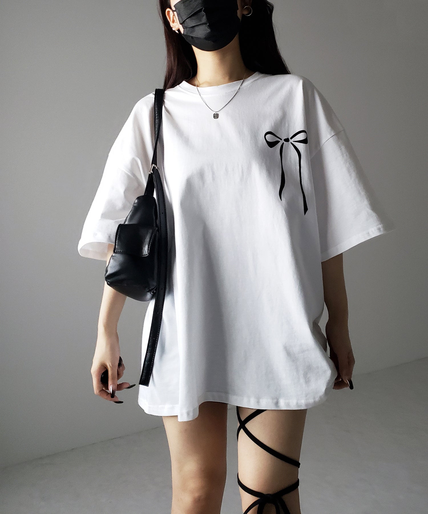 【 3color 】半袖リボンプリントバレエコアビッグTシャツ / short sleeve ribbon print ballet core big Tee