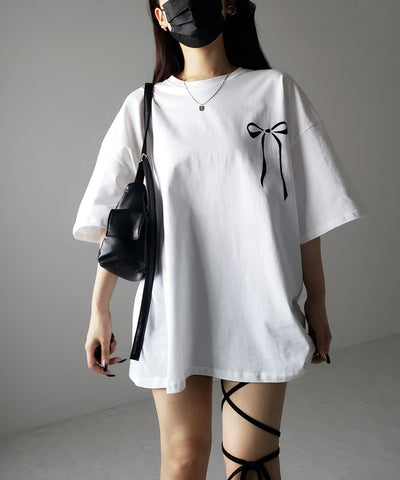 半袖リボンプリントバレエコアビッグTシャツ / short sleeve ribbon print ballet core big Tee