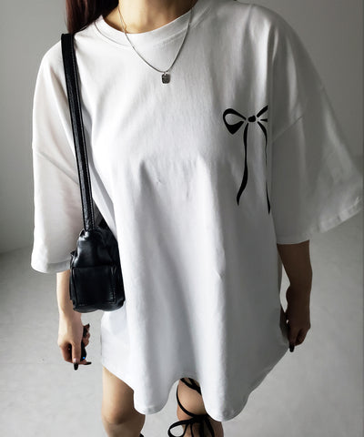半袖リボンプリントバレエコアビッグTシャツ / short sleeve ribbon print ballet core big Tee