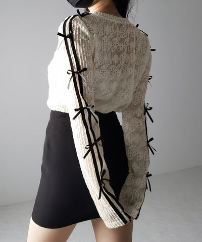 サイドラインリボンレーストップス / side line ribbon lace tops