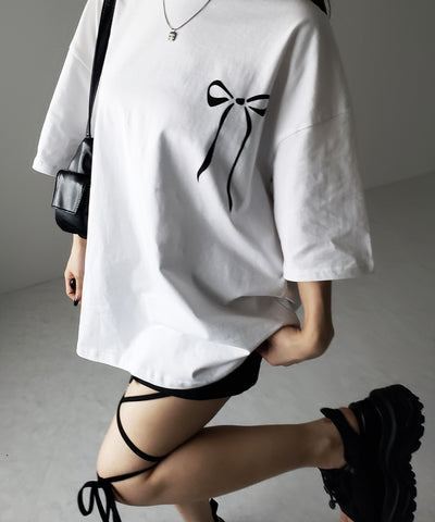 半袖リボンプリントバレエコアビッグTシャツ / short sleeve ribbon print ballet core big Tee