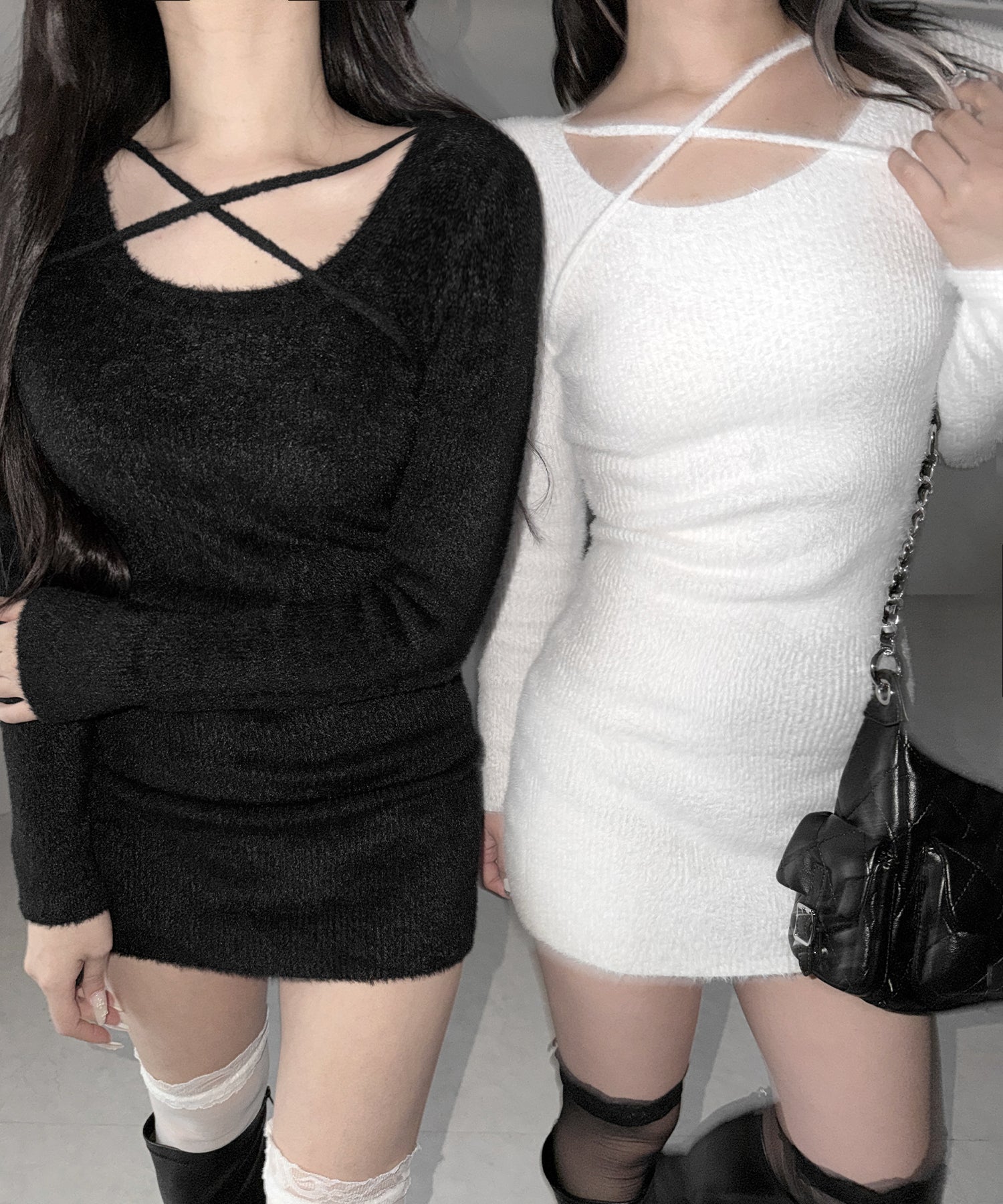 クロスストラップシャギーニットミニワンピース / cross strap shaggy knit mini onepiece