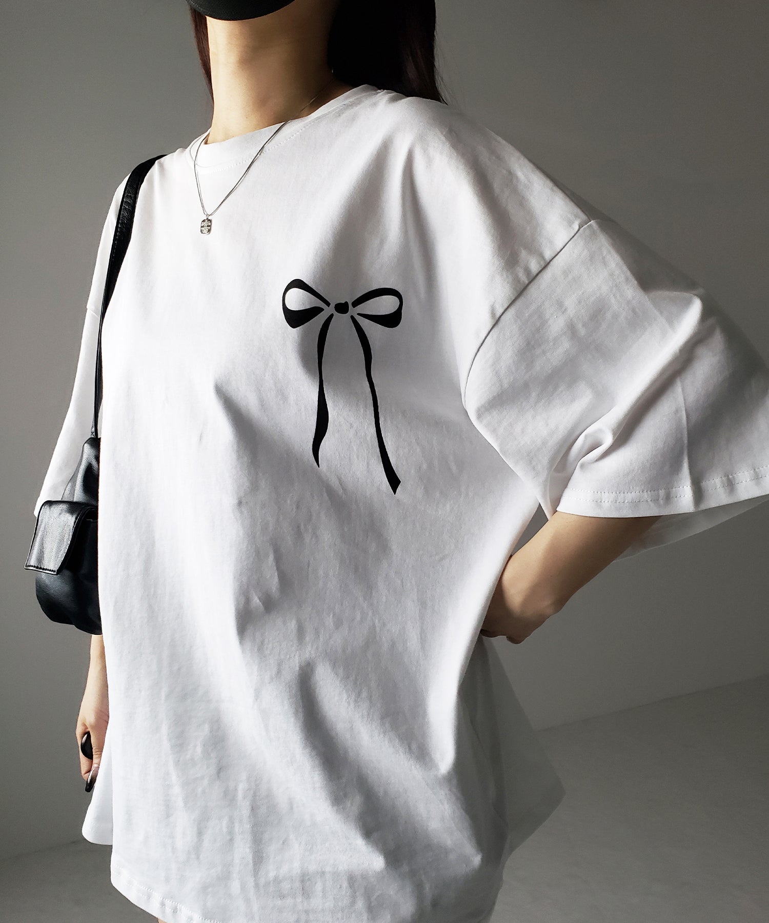 【 3color 】半袖リボンプリントバレエコアビッグTシャツ / short sleeve ribbon print ballet core big Tee