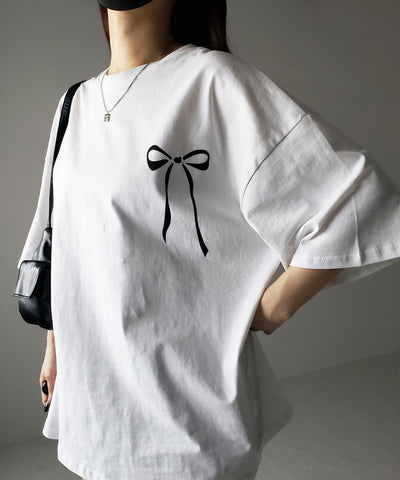 半袖リボンプリントバレエコアビッグTシャツ / short sleeve ribbon print ballet core big Tee