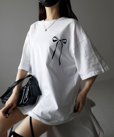 半袖リボンプリントバレエコアビッグTシャツ / short sleeve ribbon print ballet core big Tee