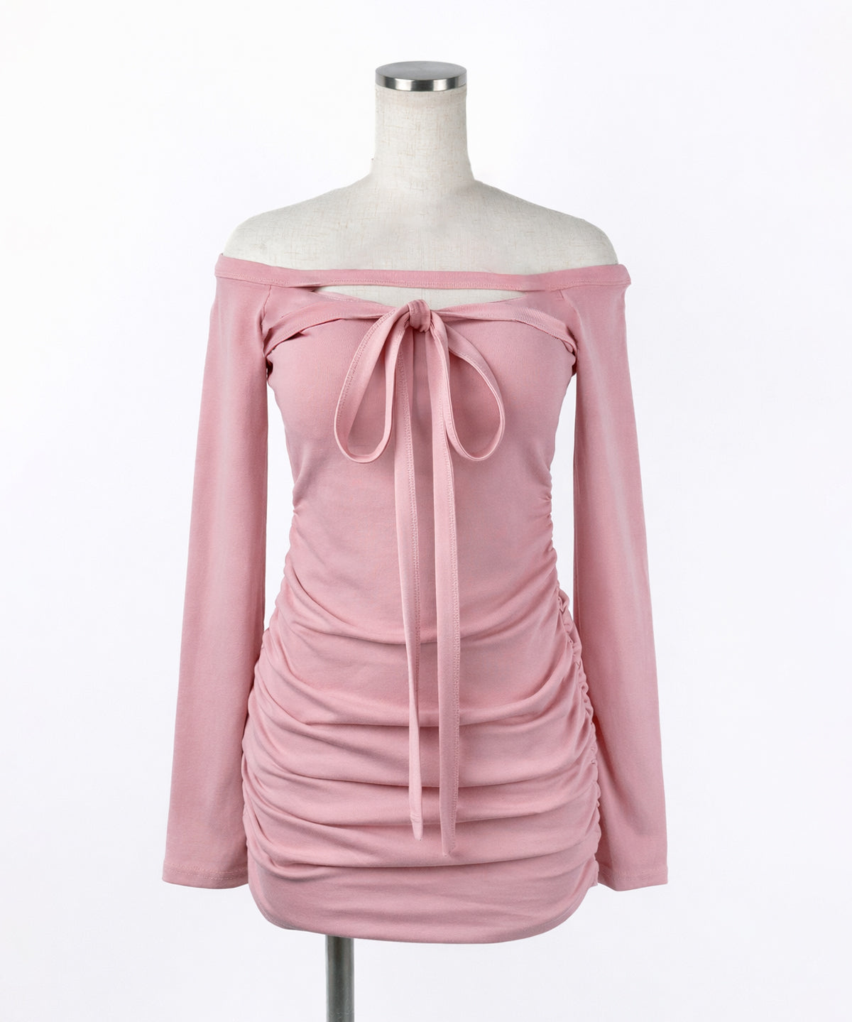 【 クロスネックにもできる3WAY 】フロントリボンオフショルワンホンタイトミニワンピース / front ribbon off shoulder wanghong mini onpiece