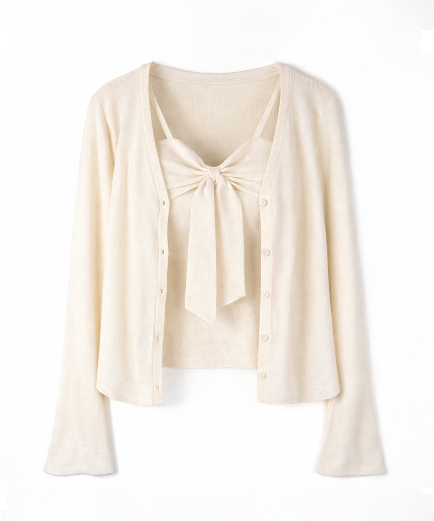【 2点セット 】リボンニットキャミソール + カーディガンセット /ribbon knit camisole + cardigan SET