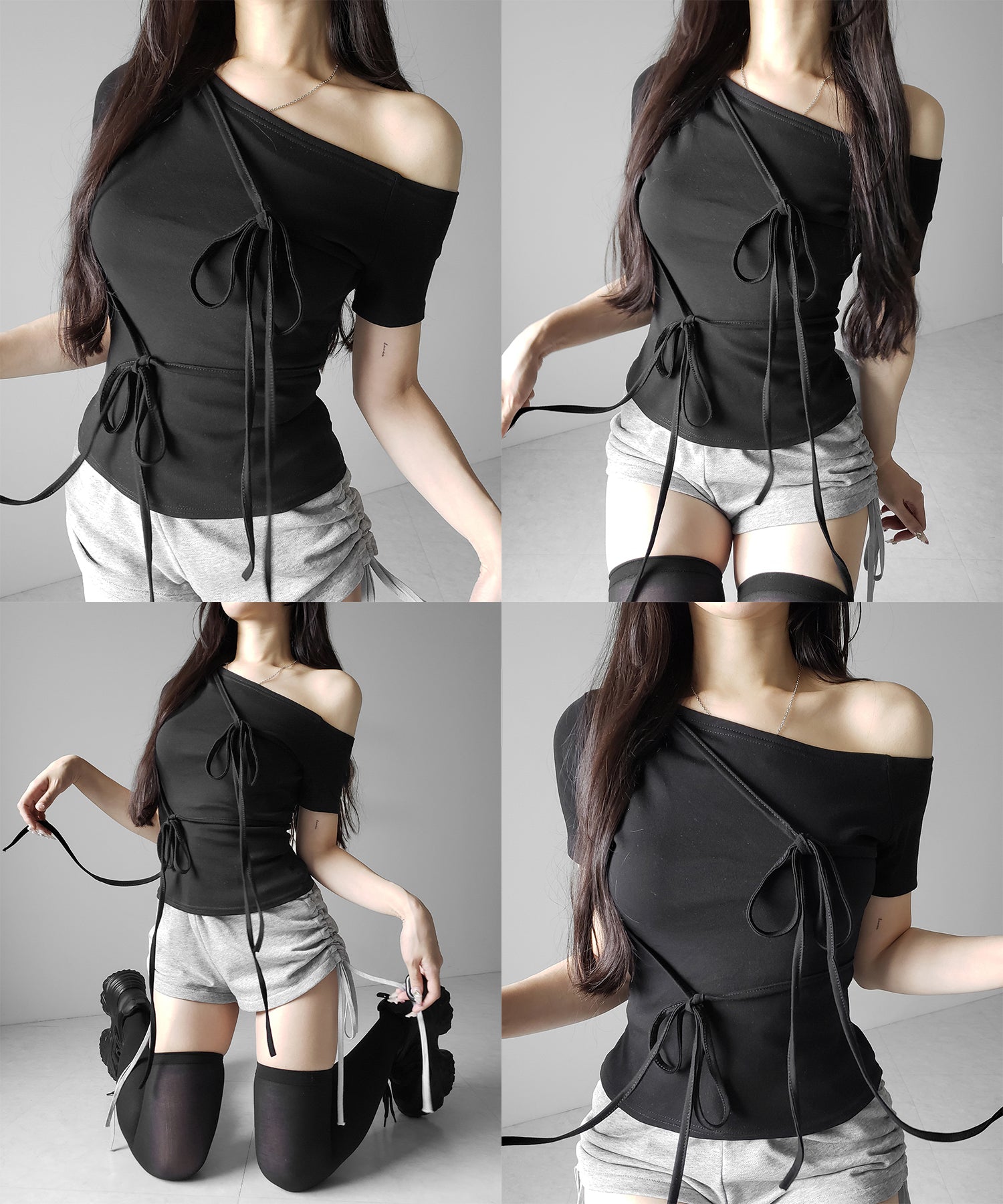 ストリングリボンスリムフィットTシャツ / string ribbon slim fit T-shirts