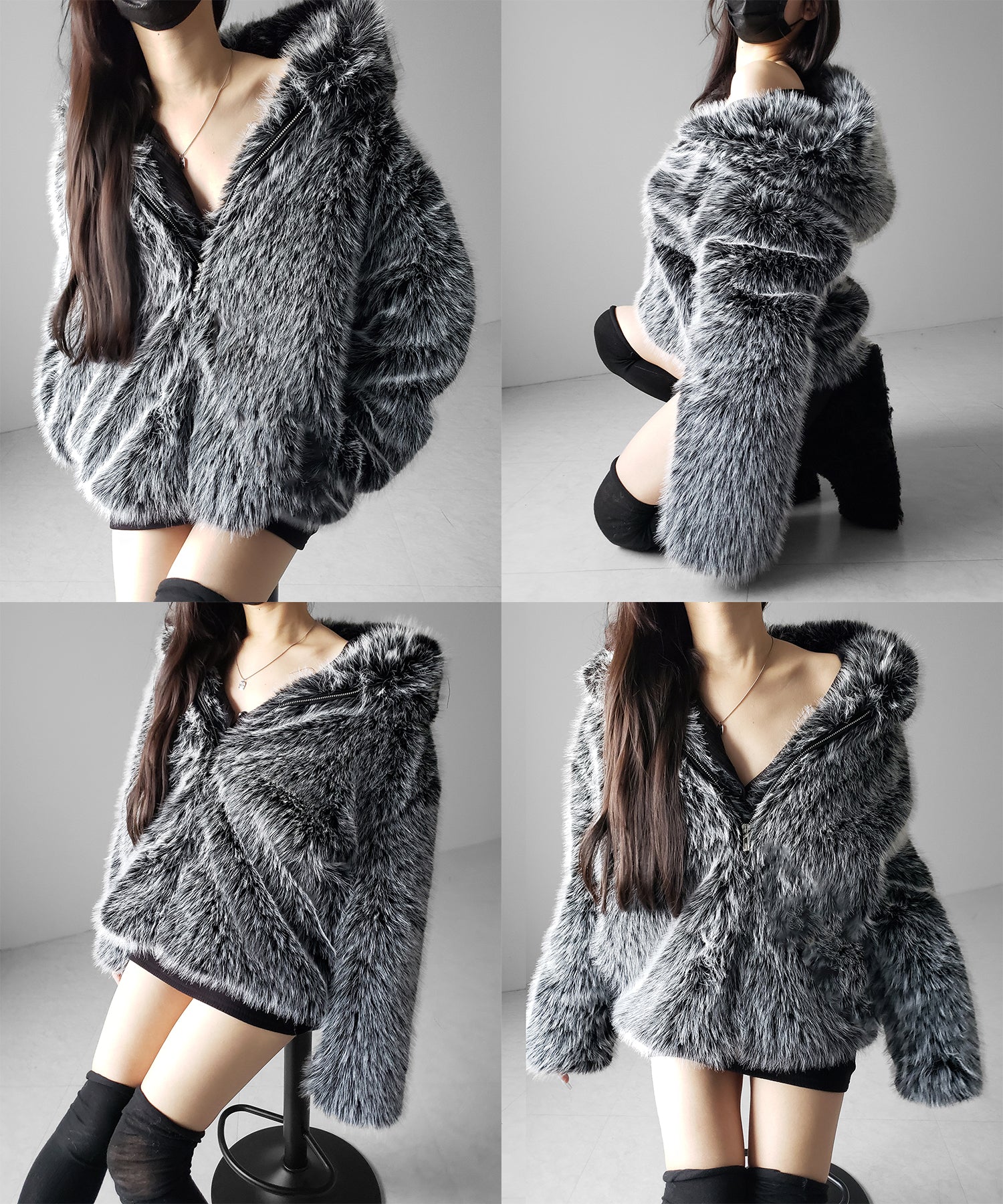 フェイクファーフーディミドルコート / fake fur hoodie middle coat