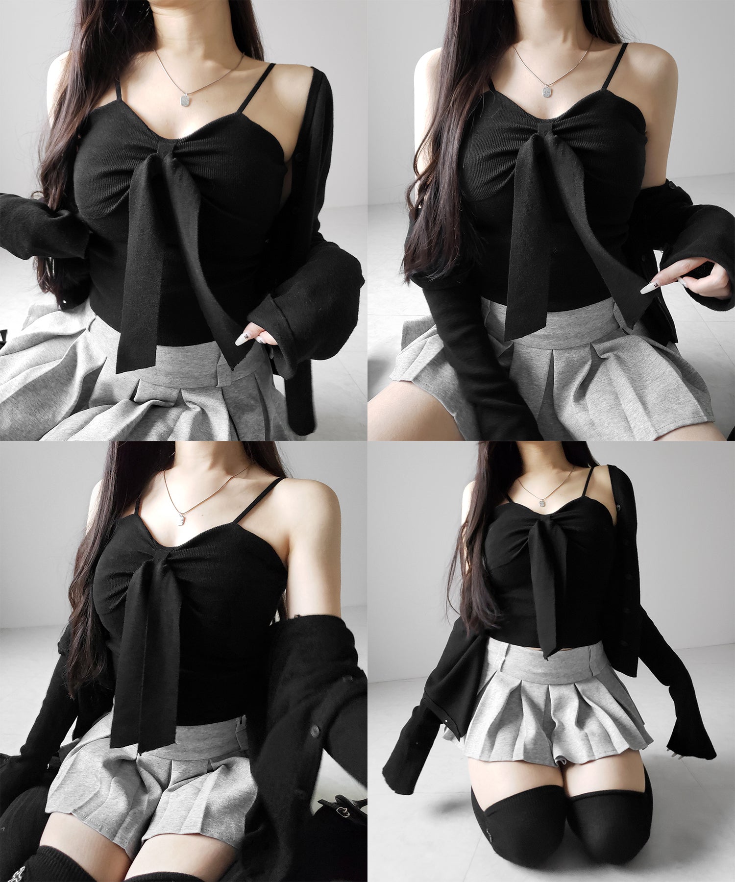 【 2点セット 】リボンニットキャミソール + カーディガンセット /ribbon knit camisole + cardigan SET