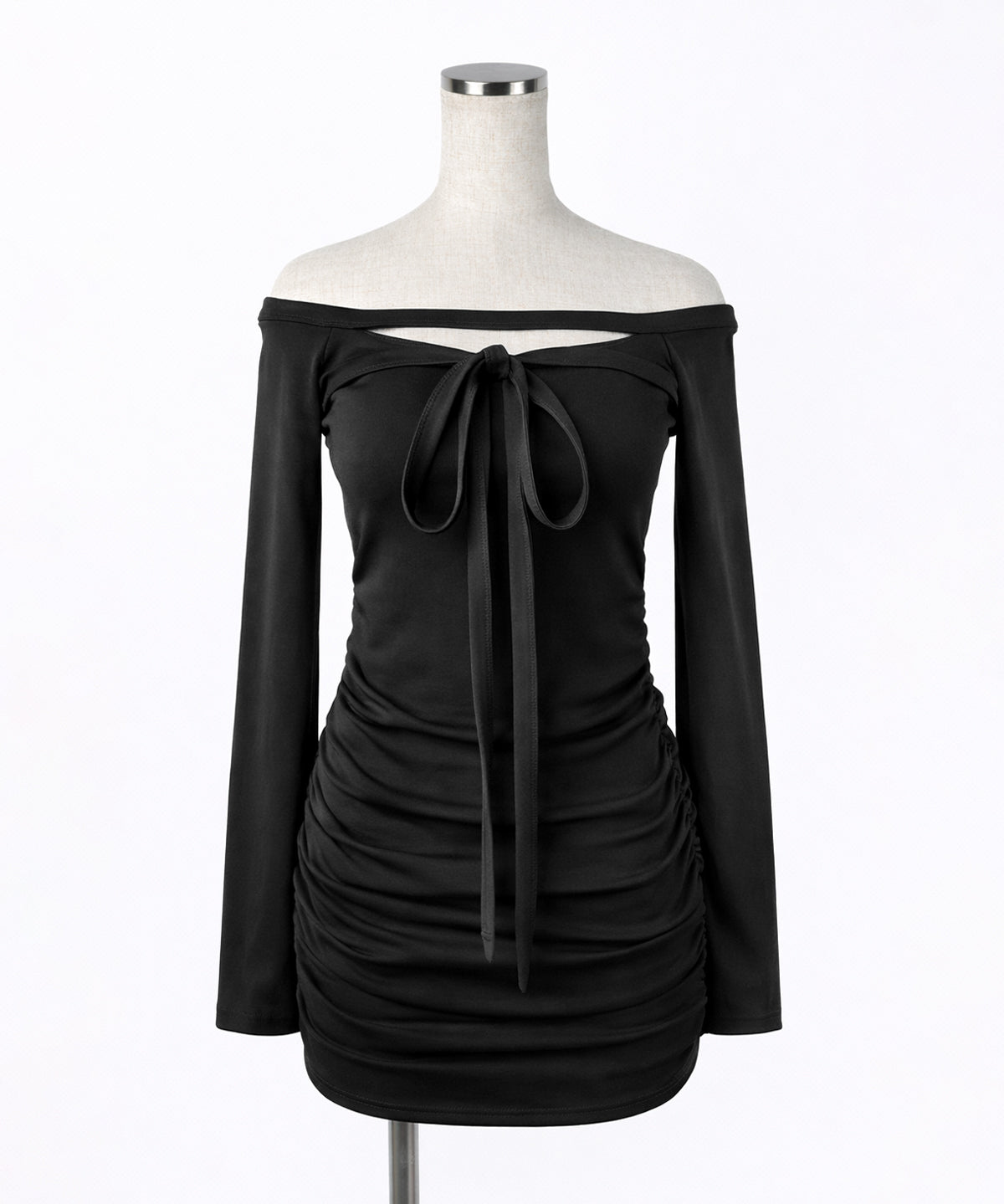 【 クロスネックにもできる3WAY 】フロントリボンオフショルワンホンタイトミニワンピース / front ribbon off shoulder wanghong mini onpiece