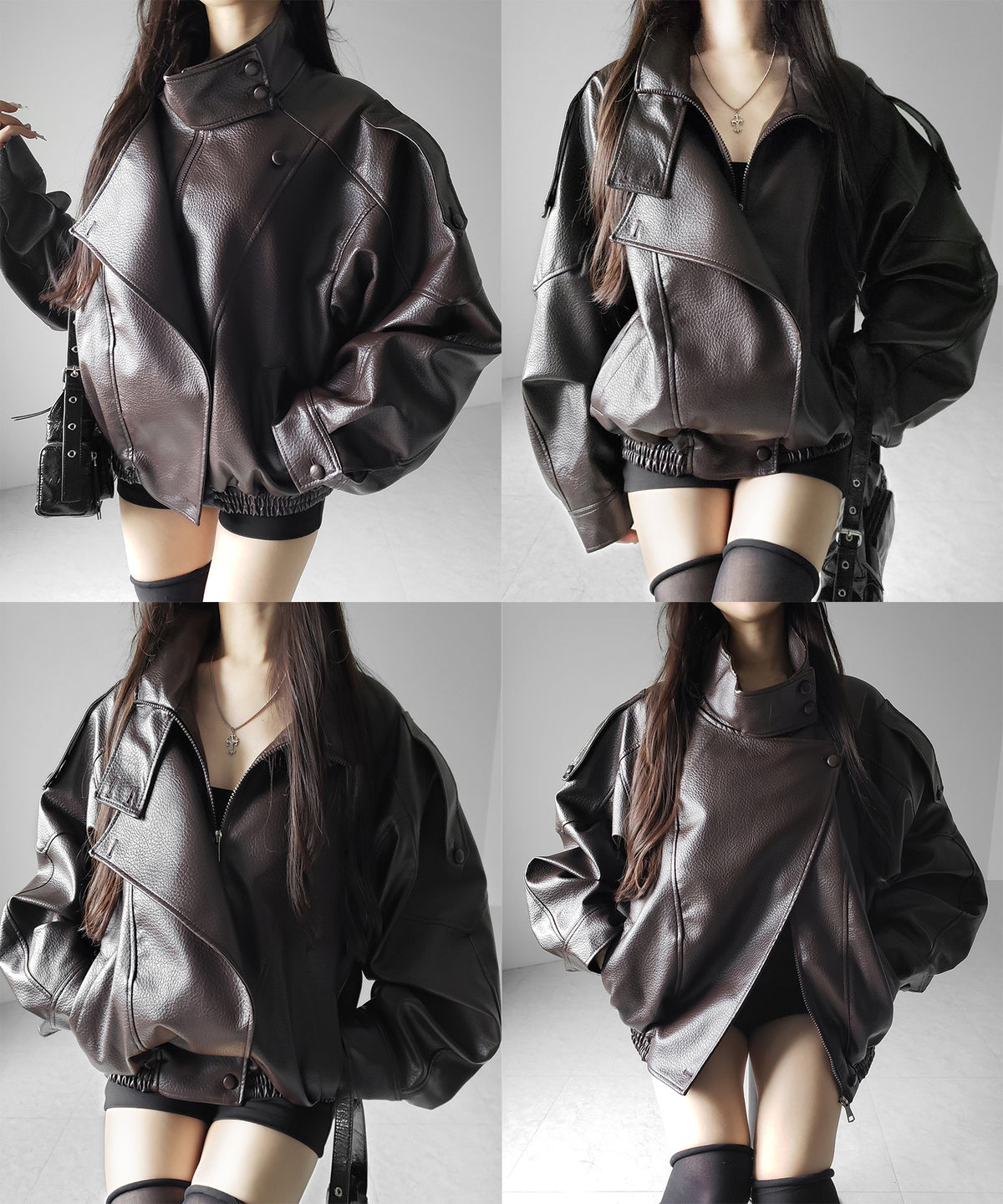 ヴィンテージフェイクレザースタンドカラージップアップブルゾン / 2WAY vintage fake leather stand collar zipup blouson