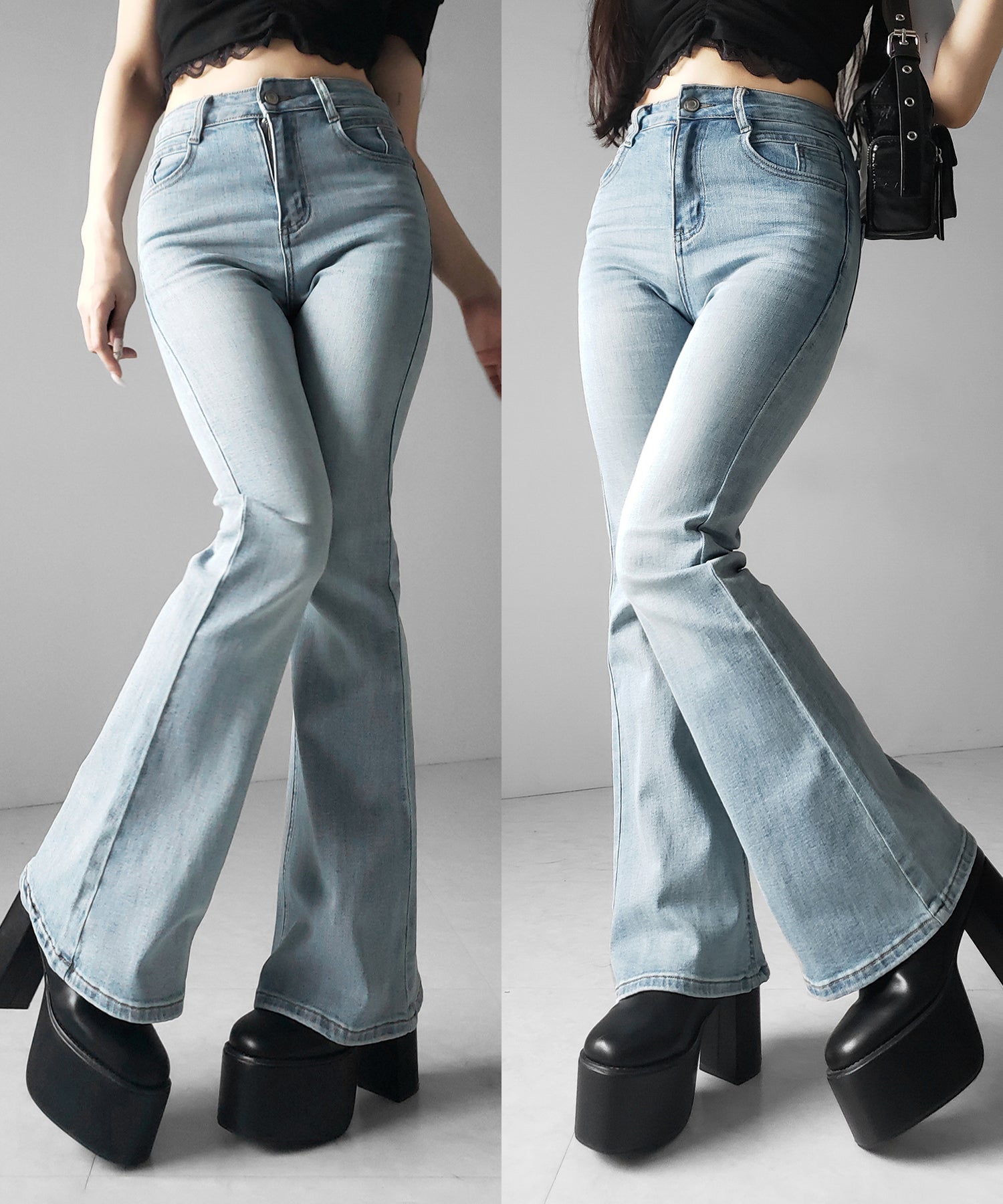 【4size 】美脚ハイウエストストレッチフレアデニム / slim leg High waist stretch flare denim