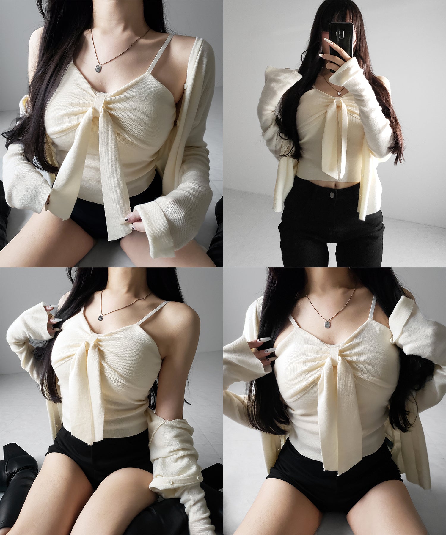 【 2点セット 】リボンニットキャミソール + カーディガンセット /ribbon knit camisole + cardigan SET