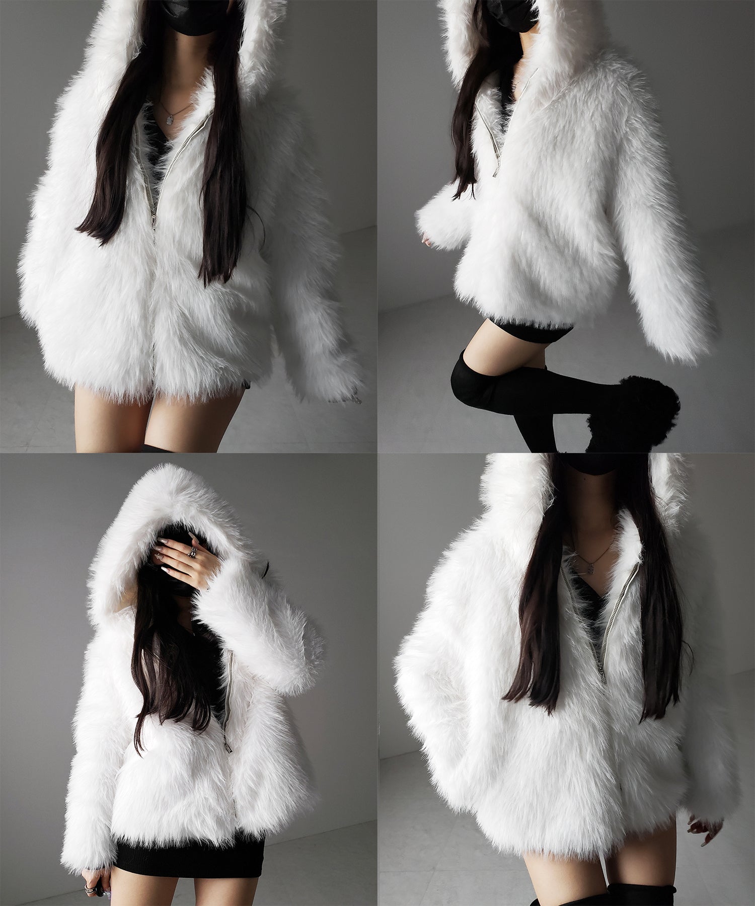 フェイクファーフーディミドルコート / fake fur hoodie middle coat